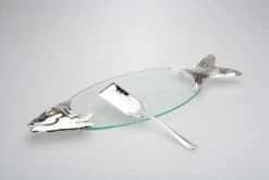 Lachsplatte Glas Mit Heber 58,0 X 19,0 Cm Versilbert Anlaufgeschützt