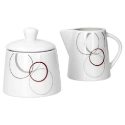 Kombiservice Palazzo 62tlg. - Weißes Porzellan Mit Kreise- Dekor In Grau Und Dunkelrot - Für 6 Personen -Ausgewählte Geschirrgeschäfte 0b9e2ad0 e55a 4bb0 a03a 6e96b445f5a8