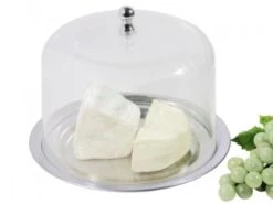 2x Käseglocke Platte Aus Edelstahl 18/10, Hochglänzend, Haube Aus Polystyrol-Kunststoff