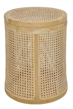 SIT Möbel Korb Mit Rattan-Geflecht | Rund | Abnehmbarer Deckel | Teak Natur | B 40 X T 40 X H 53 Cm | 05356-01 | Serie RATTAN
