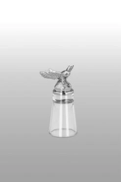 Schnapsglas Eule, Edelstahl H 10,5cm, D-Glas 4,5cm D-Eule 6,0cm, 4cl