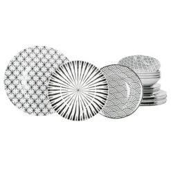 Dinnerset Seoul 18 Tlg. Tellerset Schwarz & Weiß Für 6 Personen