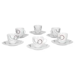 6er Set Kaffeetasse 20cl Und Kaffeeuntertasse 14,5cm Palazzo - Aus Weißem Porzellan Mit Dekor-Kreisen In Grau Und Dunkelrot -Ausgewählte Geschirrgeschäfte f23689ad dc53 490c b344 62e36e47becf